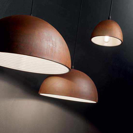 Sospensione Rustica-Country Folk Metallo Corten Ruggine 1 Luce E27 D18Cm 174204