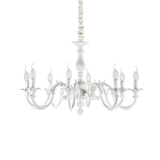 Lampadario Shabby Chic-Provenzale Justine Metallo Bianco 8 Luci E14 197524