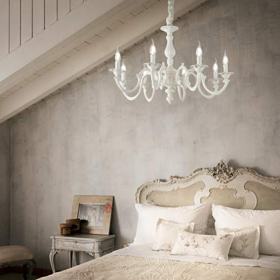 Lampadario Shabby Chic-Provenzale Justine Metallo Bianco 8 Luci E14 197524