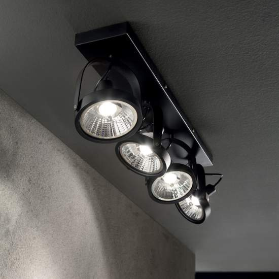 Plafoniera Moderna Glim Metallo Nero 4X10W Gu10 3000K Luce Calda 200255