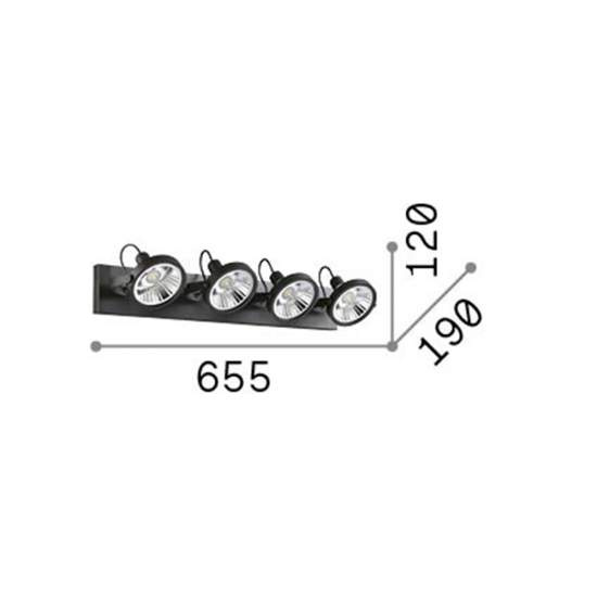 Plafoniera Moderna Glim Metallo Nero 4X10W Gu10 3000K Luce Calda 200255