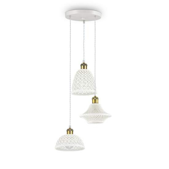Sospensione Vintage-Decò Lugano Metallo Bianco 3 Luci E27 206875