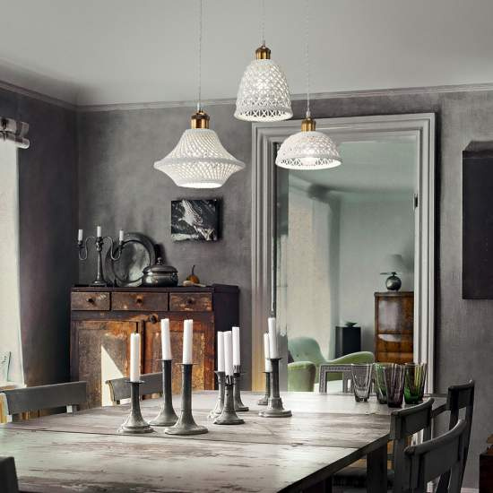 Sospensione Vintage-Decò Lugano Metallo Bianco 3 Luci E27 206875
