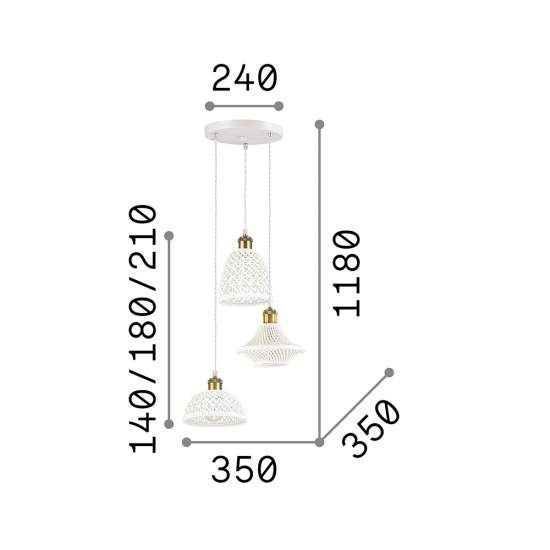 Sospensione Vintage-Decò Lugano Metallo Bianco 3 Luci E27 206875