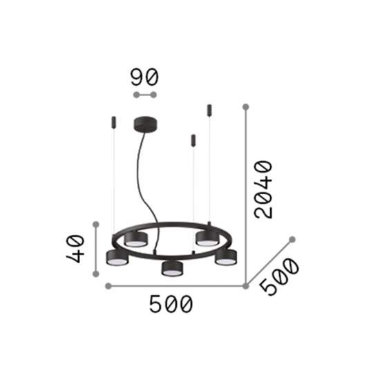 Sospensione Industrial-Minimal Minor Metallo Nero 5 Luci Gx53 9W 3000K 235516
