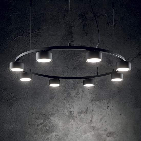 Sospensione Industrial-Minimal Minor Metallo Nero 8 Luci Gx53 9W 3000K 235547
