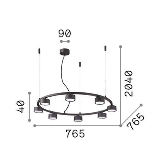 Sospensione Industrial-Minimal Minor Metallo Nero 8 Luci Gx53 9W 3000K 235547