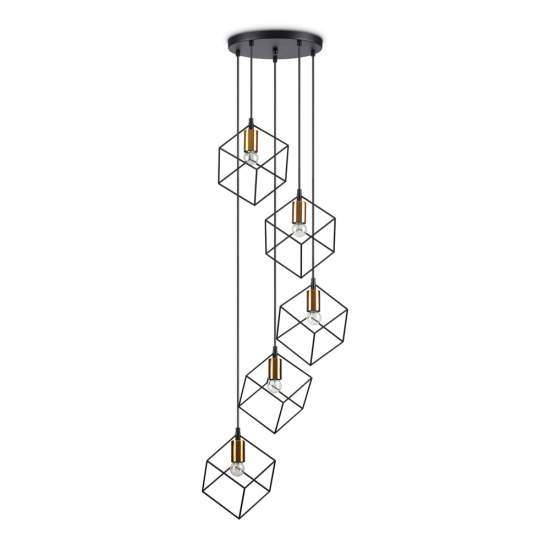 Sospensione Industrial-Minimal Ice Metallo Nero 5 Luci E27 237664