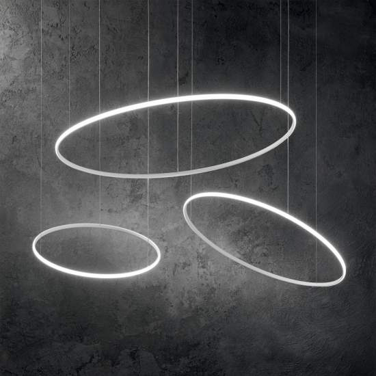 Sospensione Moderna Hulahoop Alluminio-Plastiche Bianco 1 Luce 41W 3000K D81Cm 258768