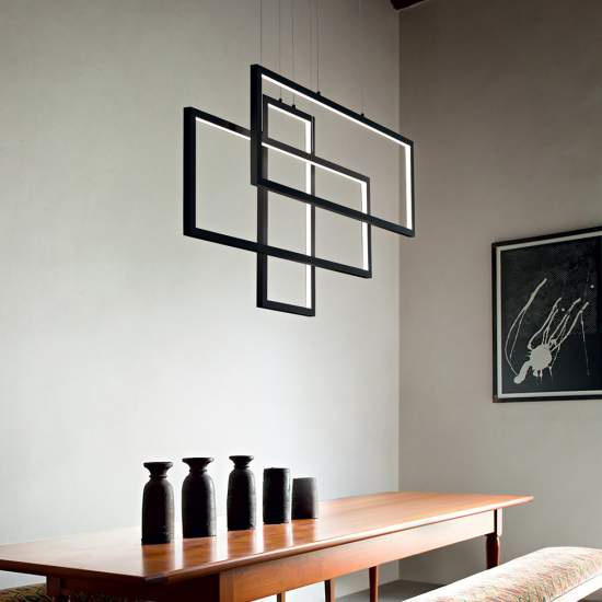 Sospensione Moderna Frame Alluminio Nero Led 93W 3000K Luce Calda 269382
