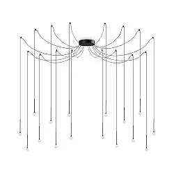 Sospensione Industrial-Minimal Lucciola Metallo Nero 16 Luci Led 16W 3000K