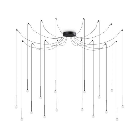 Sospensione Industrial-Minimal Lucciola Metallo Nero 16 Luci Led 16W 3000K 284002