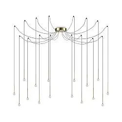 Sospensione Industrial-Minimal Lucciola Metallo Ottone 16 Luci Led 16W 3000K