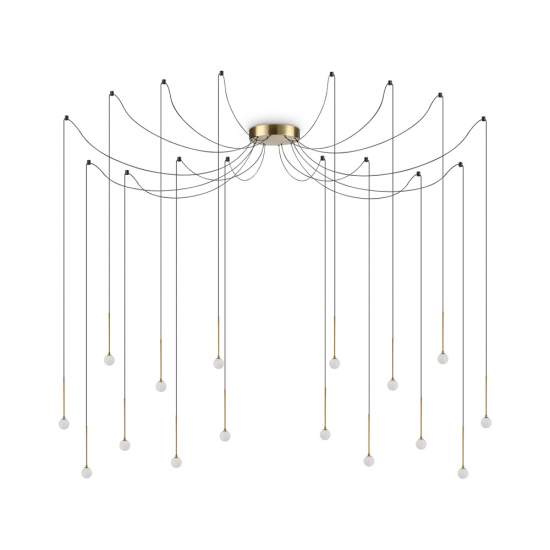 Sospensione Industrial-Minimal Lucciola Metallo Ottone 16 Luci Led 16W 3000K 284019