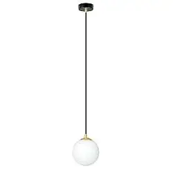 Sospensione Contemporanea Nuada 1 Luce In Acciaio Nero/Oro Sfera Vetro Bianco