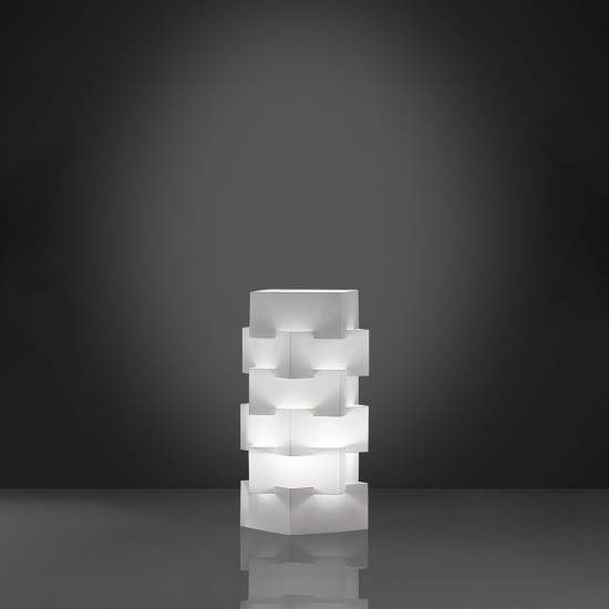 Lampada Da Tavolo Moderna 1 Luce Building In Polilux Bianco H36 Made In Italy | Linea Zero