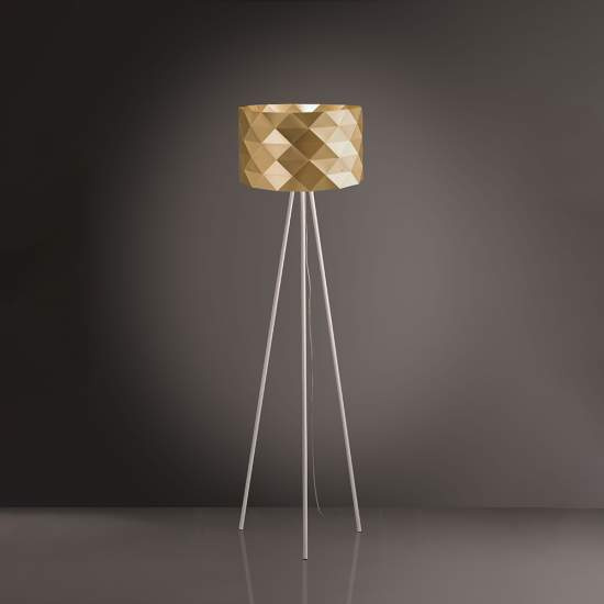 Lampada Da Terra Treppiede 1 Luce Prisma In Polilux Oro H146 Made In Italy | Linea Zero