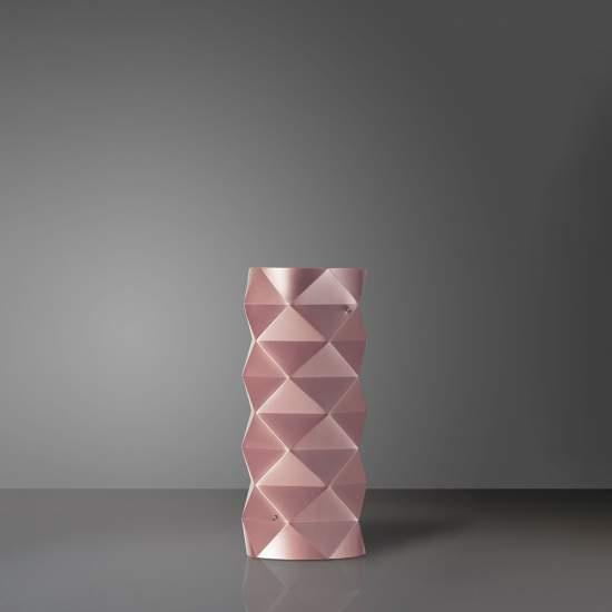 Lampada Da Tavolo Moderna 1 Luce Prisma Polilux Rosa Metallico H32 Made In Italy | Linea Zero