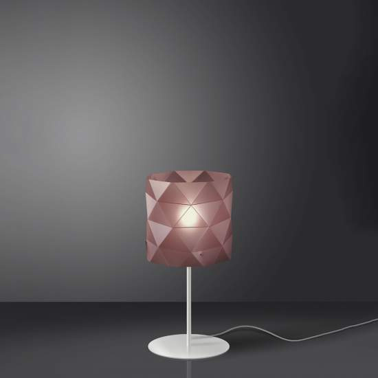 Lampada Da Tavolo Moderna 1 Luce Prisma Polilux Rosa Metallico H36 Made In Italy | Linea Zero