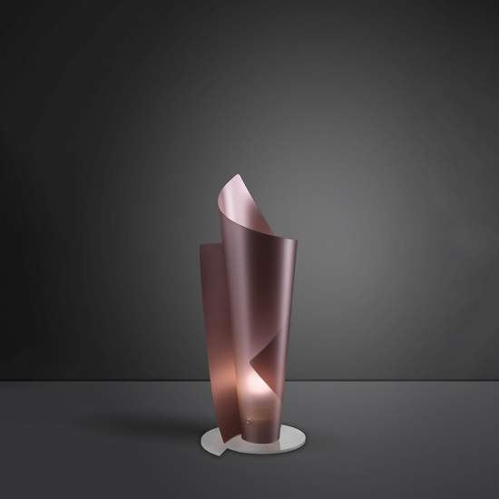 Lampada Da Tavolo Moderna A 1 Luce Vela In Polilux Rosa Metallico H50 Made In Italy | Linea Zero