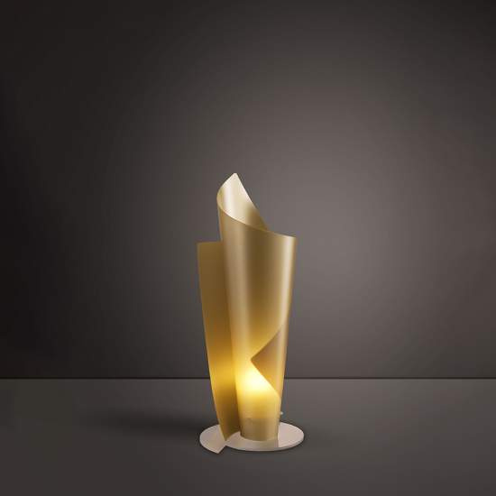Lampada Da Tavolo Moderna A 1 Luce Vela In Polilux Oro H70 Made In Italy | Linea Zero
