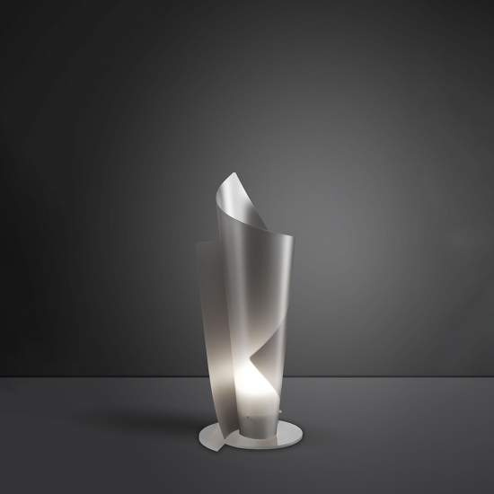 Lampada Da Tavolo Moderna A 1 Luce Vela In Polilux Argento H70 Made In Italy | Linea Zero