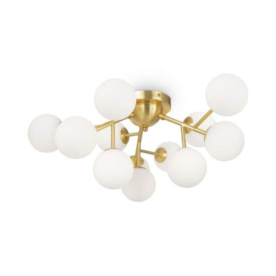 Plafoniera Contemporanea Dallas Metallo Oro 12 Luci Diffusori Cognac MOD545CL-12BS