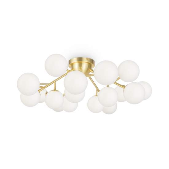 Plafoniera Contemporanea Dallas Metallo Oro 20 Luci Diffusori Cognac MOD545CL-20BS