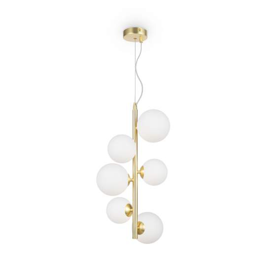 Lampadario Contemporaneo Dallas Metallo Oro 6 Luci Diffusori Vetro Bianco MOD545PL-06BS