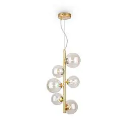 Lampadario Contemporaneo Dallas Metallo Oro 6 Luci Diffusori Vetro Cognac