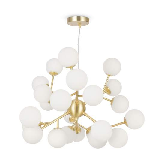 Lampadario Contemporaneo Dallas Metallo Oro 24 Luci Diffusori Bianco Opaco MOD545PL-24BS