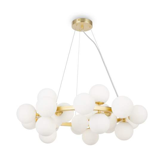 Lampadario Contemporaneo Dallas Metallo Oro 25 Luci Diffusori Bianco Opaco MOD545PL-25BS