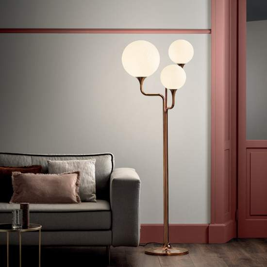 Piantana Contemporanea Tee Metallo Rame Vetro 3 Luci TEE-STL3