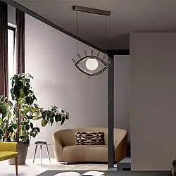 Sospensione Contemporanea Visio Occhio Metallo Marrone Vetro Led 5,5W