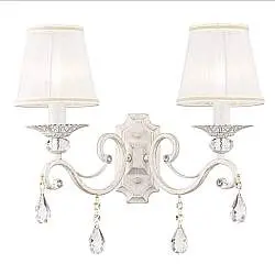 Applique Shabby Chic Grace Metallo Bianco 2 Luci Diffusori Tessuto Su Pvc Bianco