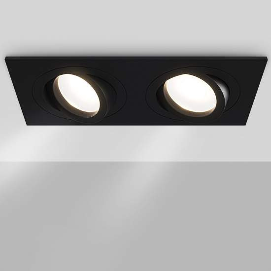 Doppio Faretto Da Incasso Moderno Atom Alluminio Nero 2 Luci Diffusore Tessile | Maytoni