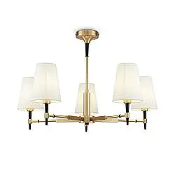 Lampadario Contemporaneo Zaragoza Metallo Ottone 5 Luci Diffusori In Pvc Bianchi