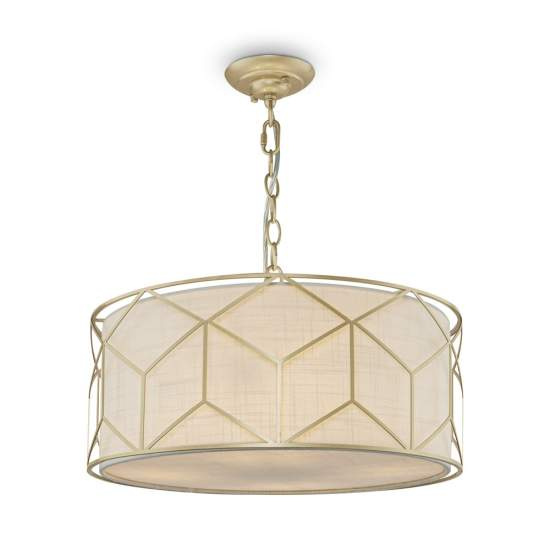Lampadario Contemporaneo Messina Metallo Oro 1 Luce Diffusore Lino Su Pvc H223PL-03G
