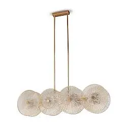 Lampadario Contemporaneo Aster Lineare Metallo Oro 8 Luci Con Diffusore In Vetro