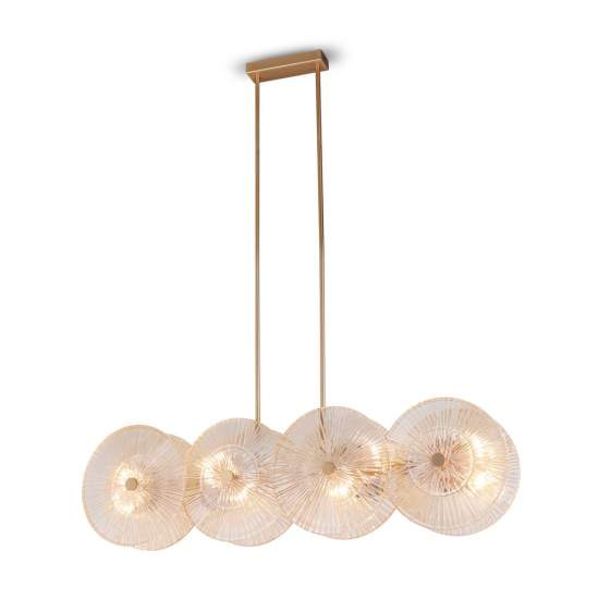Lampadario Contemporaneo Aster Lineare Metallo Oro 8 Luci Con Diffusore In Vetro MOD007PL-08G1