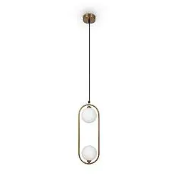 Sospensione Contemporanea Ring Metallo Ottone 2 Luci E Diffusori Bianchi