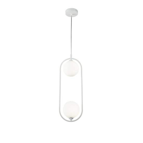 Sospensione Contemporanea Ring Metallo Bianco 2 Luci E Diffusori Bianchi MOD013PL-02W