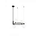 Lampadario Contemporaneo Ring Metallo Nero 4 Luci E Diffusori Bianchi MOD013PL-04B