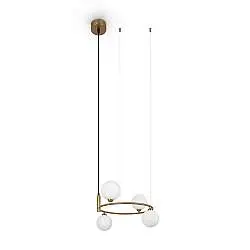 Lampadario Contemporaneo Ring Metallo Ottone 4 Luci E Diffusori Bianchi