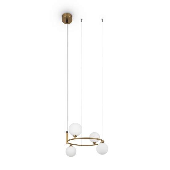 Lampadario Contemporaneo Ring Metallo Ottone 4 Luci E Diffusori Bianchi MOD013PL-04BS1