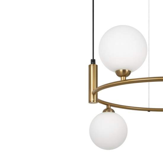 Lampadario Contemporaneo Ring Metallo Ottone 4 Luci E Diffusori Bianchi MOD013PL-04BS1