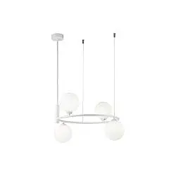 Lampadario Contemporaneo Ring Metallo Bianco 4 Luci E Diffusori Bianchi