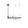 Lampadario Contemporaneo Ring Metallo Nero 6 Luci E Diffusori Bianchi MOD013PL-06B