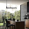 Lampadario Contemporaneo Ring Metallo Nero 6 Luci E Diffusori Bianchi MOD013PL-06B