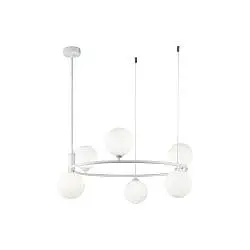 Lampadario Contemporaneo Ring Metallo Bianco 6 Luci E Diffusori Bianchi